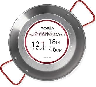 Machika Skillet Pan | Carbon Steel Paella Pan | Carbon Steel Pans for Cooking | Thin Carbon Steel Pan for Paella | Perfect for Outdoors, Camping, Restaurants, and More | 12 Servings | 18 In |