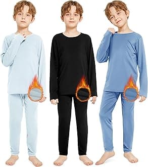 Resinta Kids Boys Thermal Underwear Set Kids Fleece Lined Base Layers Top & Bottom Toddler Long Johns for Kids Cold Winter