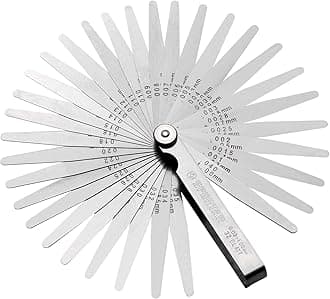 Feeler Gauges 0.03-1.00mm/0.001-0.04" 32 Blades Tapered Feeler Gauge Metric and Imperial, Dual Marked Metric and SAE for Measuring Gap Thickness or Width for Spark Plug, Valve, Piston, Guitar