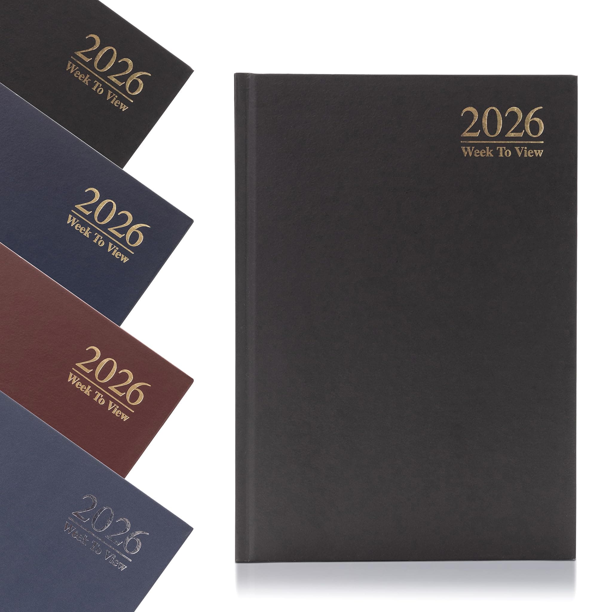 Evelay 2026 A5 Week To View Diary Full Year Planner Organiser Hardback Cover & Ribbon (Black)