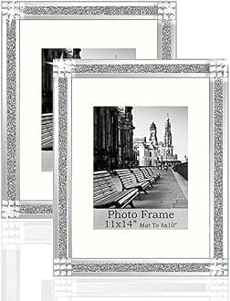 Meetart Sparkle Crystal Silver Glitter Mirror Glass Photo Frame 11x14 inch Mate to 8x10 inch 2 Piece Pack