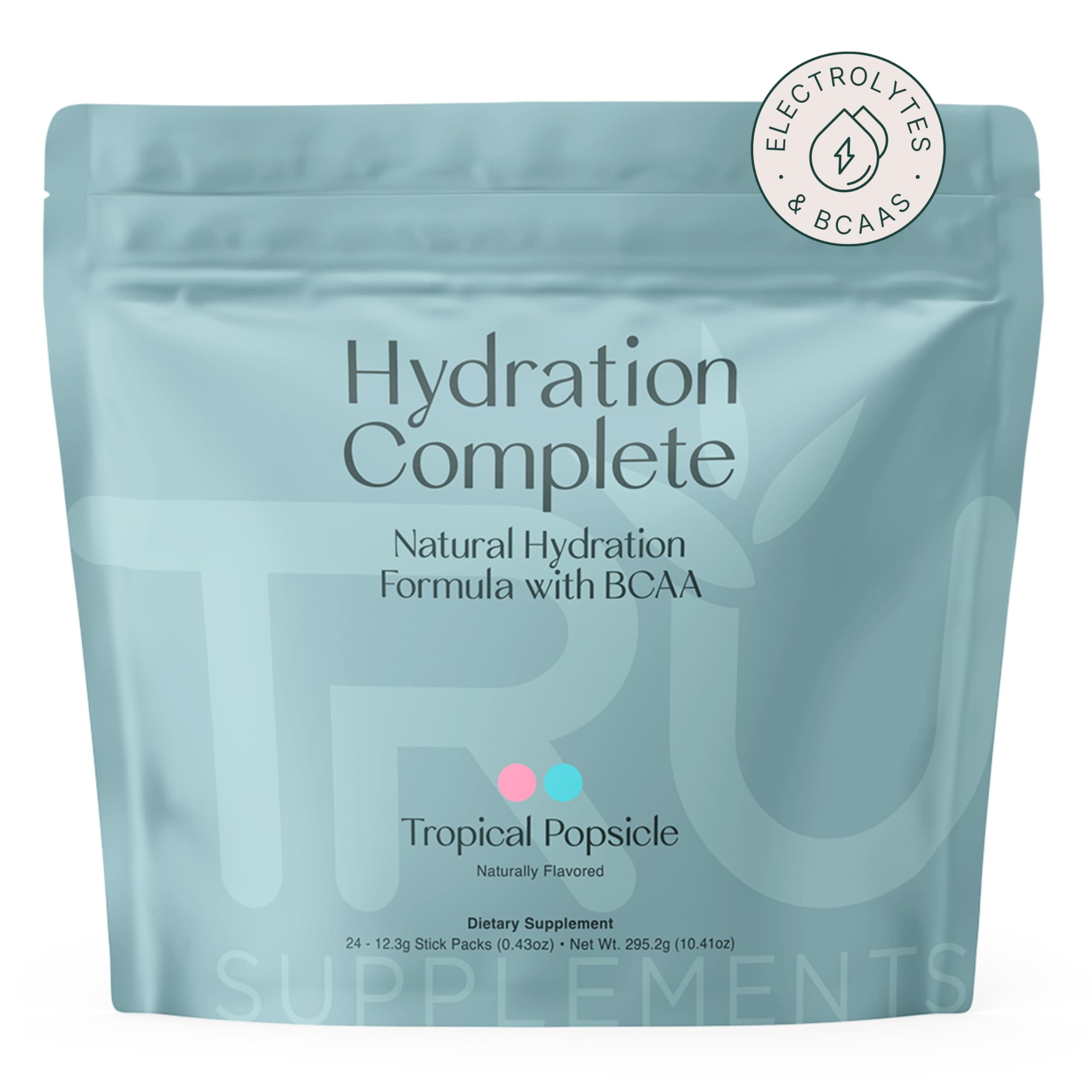 Hydration Complete BCAA, Plant Based Amino Acids + Pink Himalayan Salt, Electrolytes & L-Carnitine, Vegan, Zero Calories, No Artificial sweeteners, 24 Servings, Tropical Popsicle