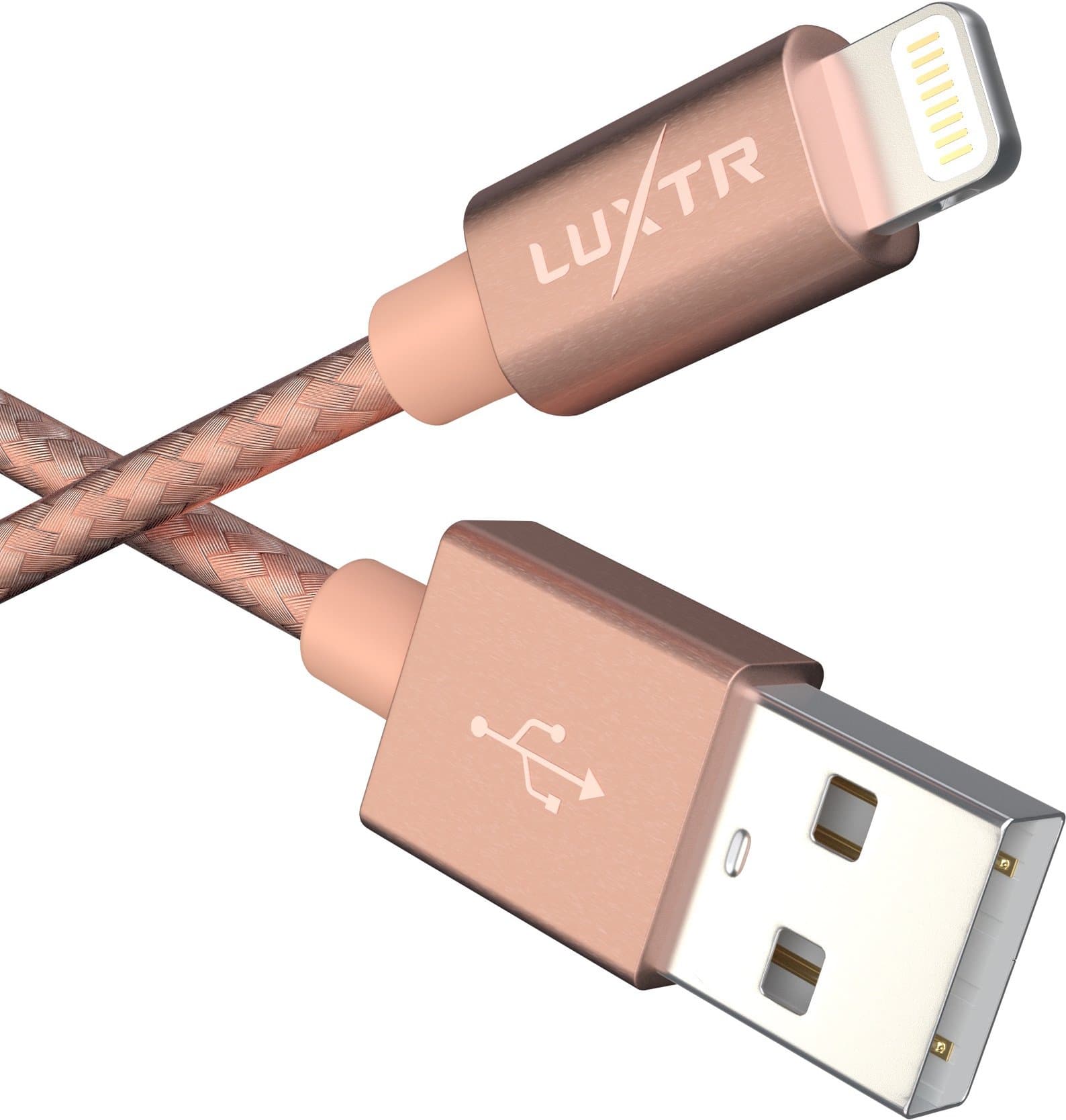Luxtr - iPhone Charger - 6.5 ft - True Apple Certification, ToughArmor Aluminum and Nylon design, Works with All Lightning Devices - Rose Gold