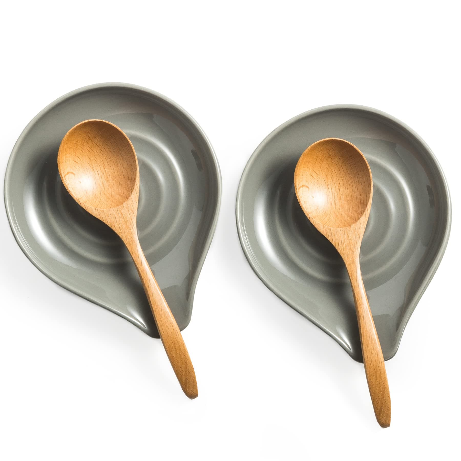 LAUCHUH Spoon Rest, 5 inch Large Spoon Holder for Stove Top Heat-Resistant Ceramic Spoon Rest for Kitchen Counter, Spoons, Ladles, Tongs, Farmhouse Kitchen Decor, Spatula Holder Set of 2, Grey