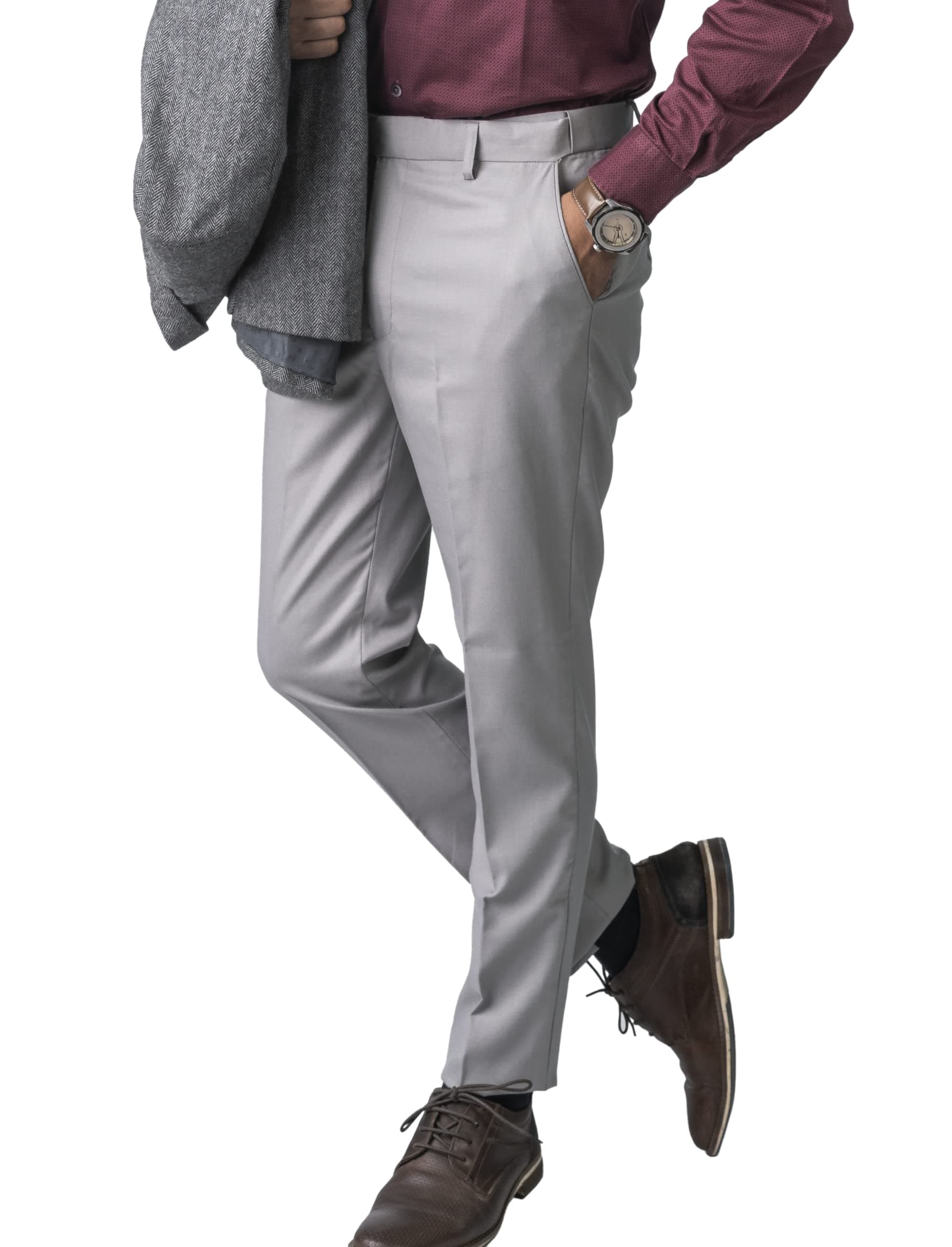 Formal Pant with Expandable Waist for Men. Regular Fit, Flat Front, Premium Lycra Fabric for Office, Party and Casual Wear
