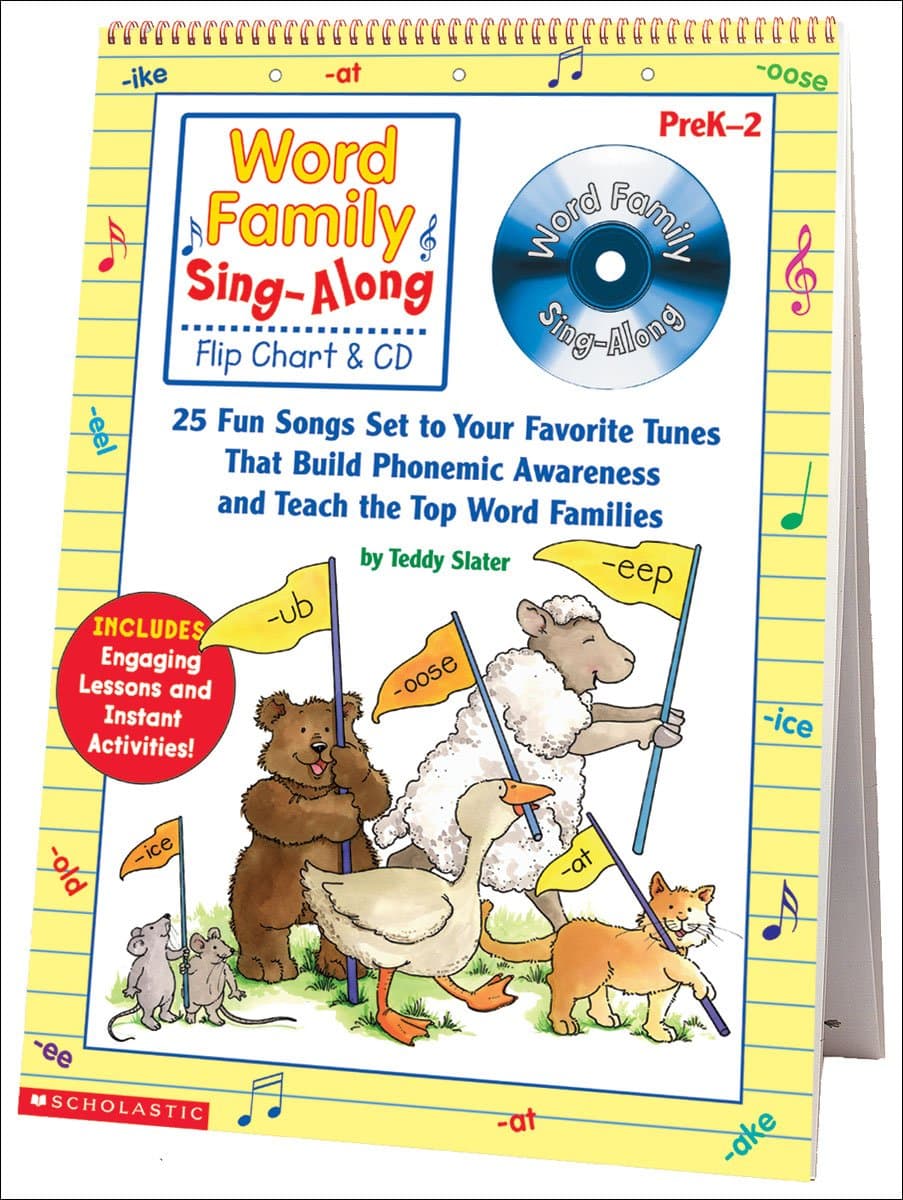 Word Family Sing-Along Flip Chart & CD: 25 Fun Songs Set to Your Favorite Tunes That Build Phonemic Awareness and Teach the Top Word Families Spiral-bound – September 1, 2003