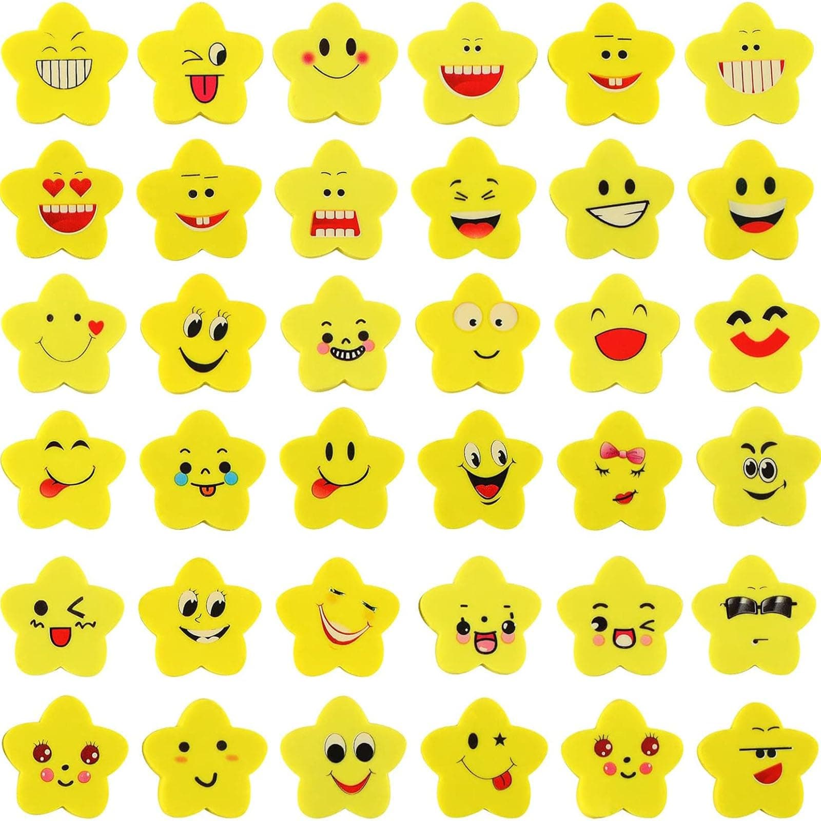 Koogel Rubbers Erasers 100 Pcs, Smile Star Shape for Party Bag Fillers School Prize, Reward for Pupil Student Gift