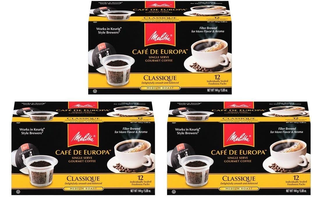Melitta Single Cup Coffee for K-Cup Brewers, Cafe de Europa 12 Count (Pack of 3) (Classique)