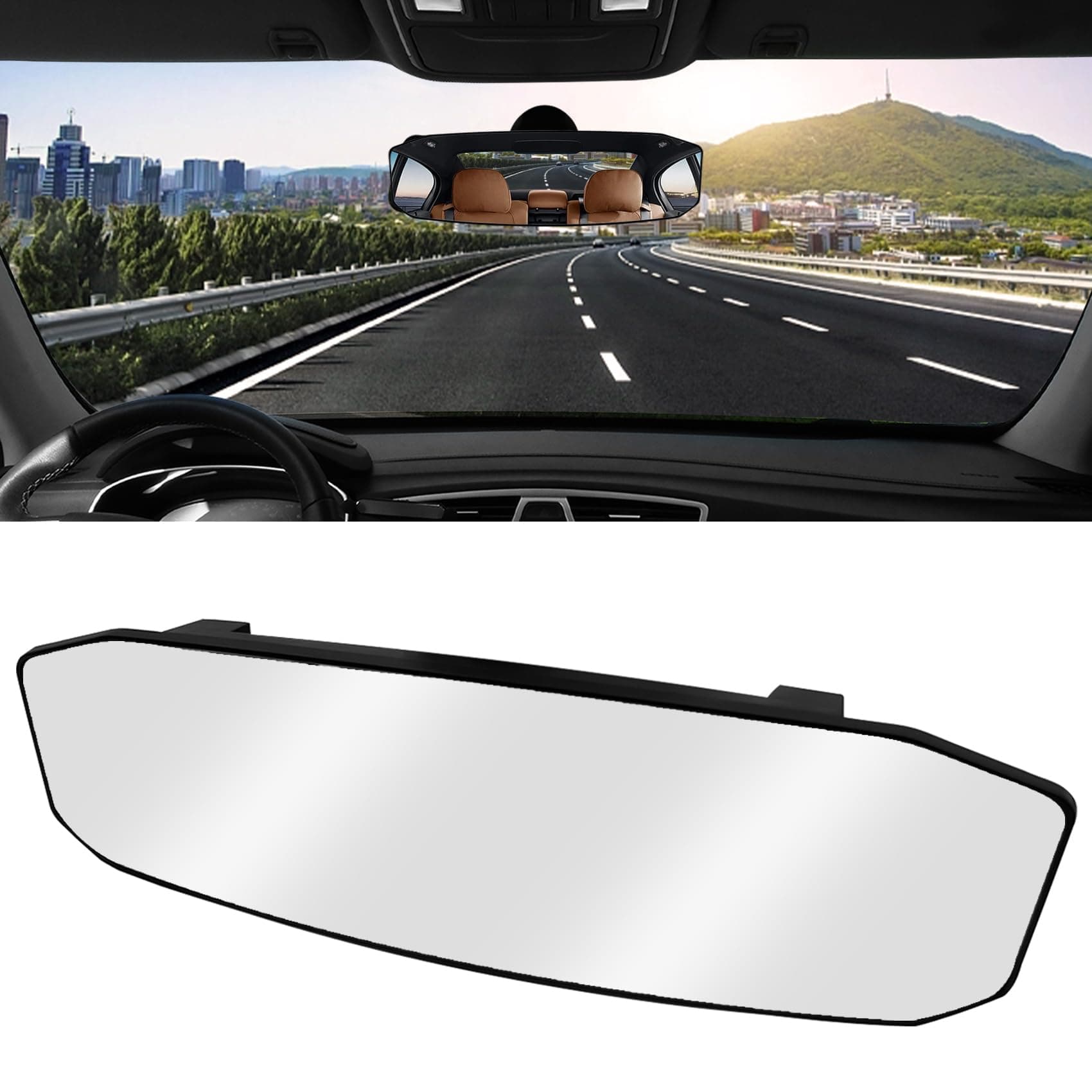 NTNEV 12''x3.5'' Large Rear View Mirror, Anti Glare Panoramic Wide Angle Rearview Mirror, Universal Interior Clip On Rear View Mirror for Car SUV Trucks