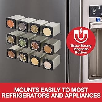Magnetic Spice Jars- Shake or Pour Containers Attach to Most Refrigerator Doors- Set of 24 Dispensers- Easy Open Window Top Shakers