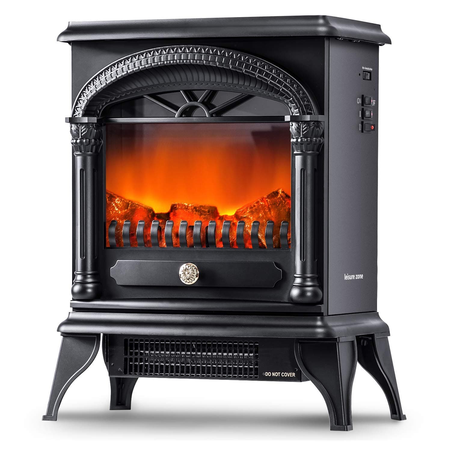 YLOVOW Electric Stove With Remote Control Realistic Flame Effect Stove Portable Electric Heater Fire Place Fireplace With Real Log (Black)