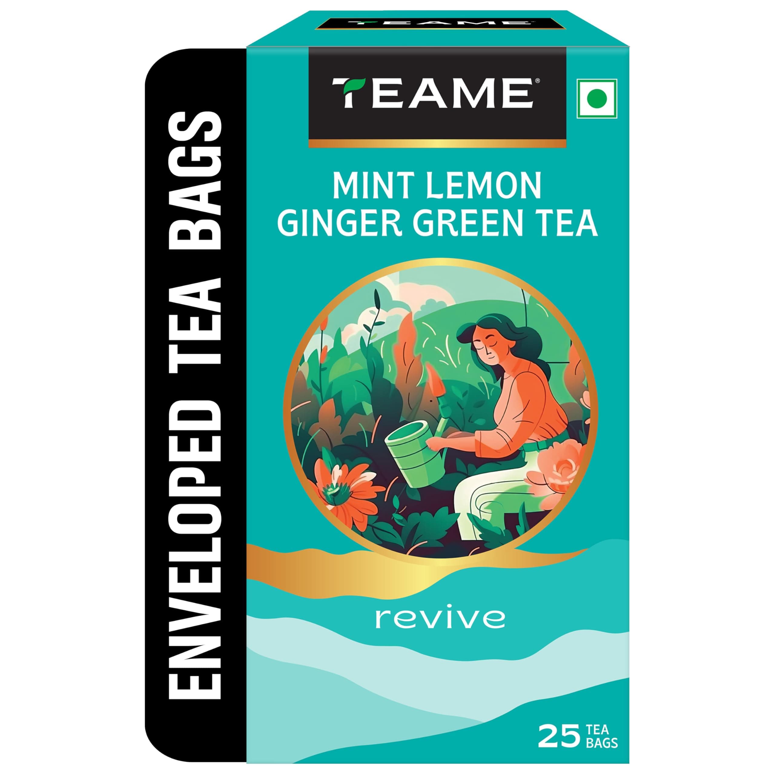 TE-A-ME Green Tea Bags 25 pcs - Mint Lemon Ginger| Ginger, Mint & Lemon Green Tea Bags