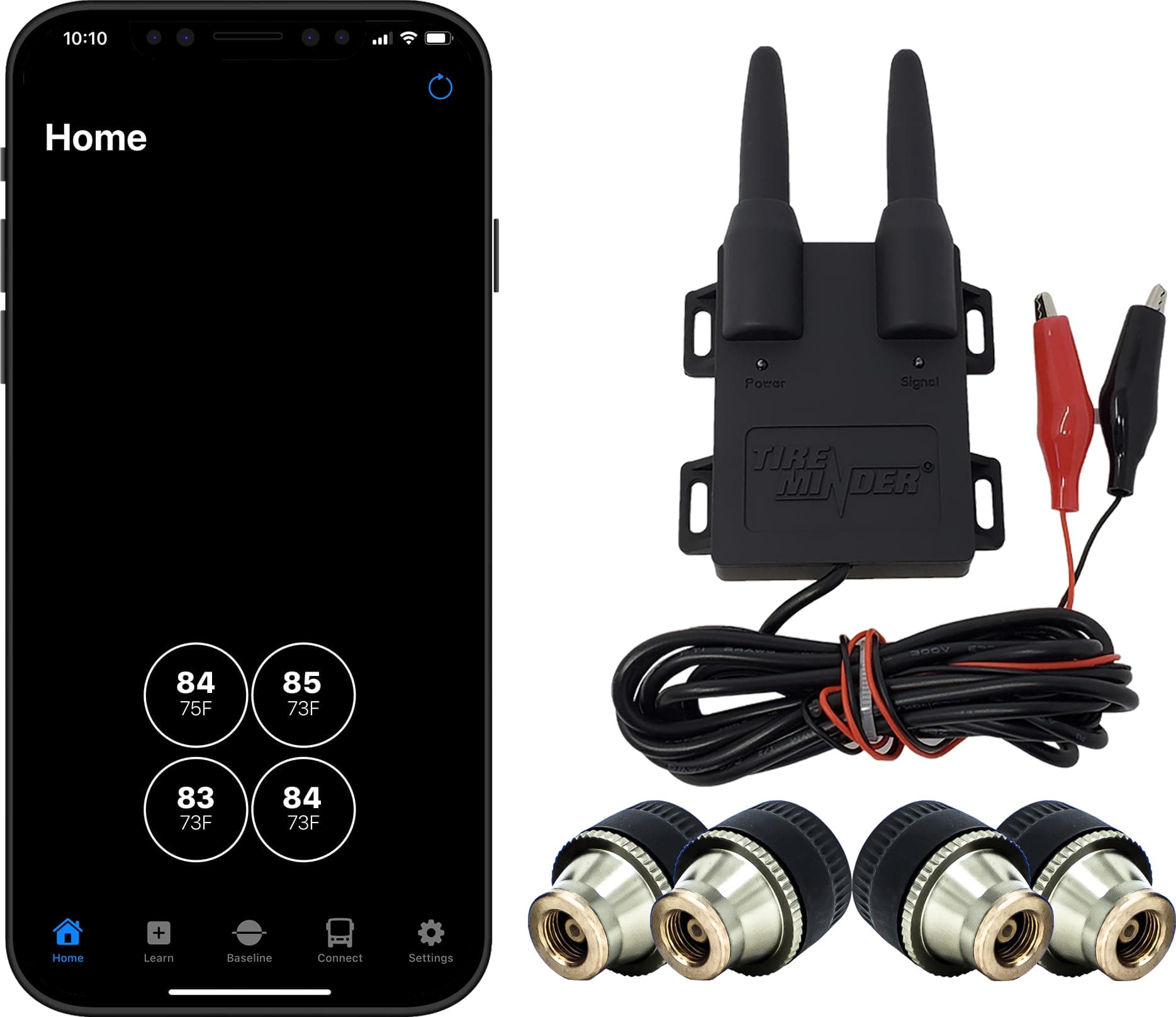 TireMinder Smart TPMS with 4 Transmitters for RVs, MotorHomes, 5th Wheels, Motor Coaches and Trailers