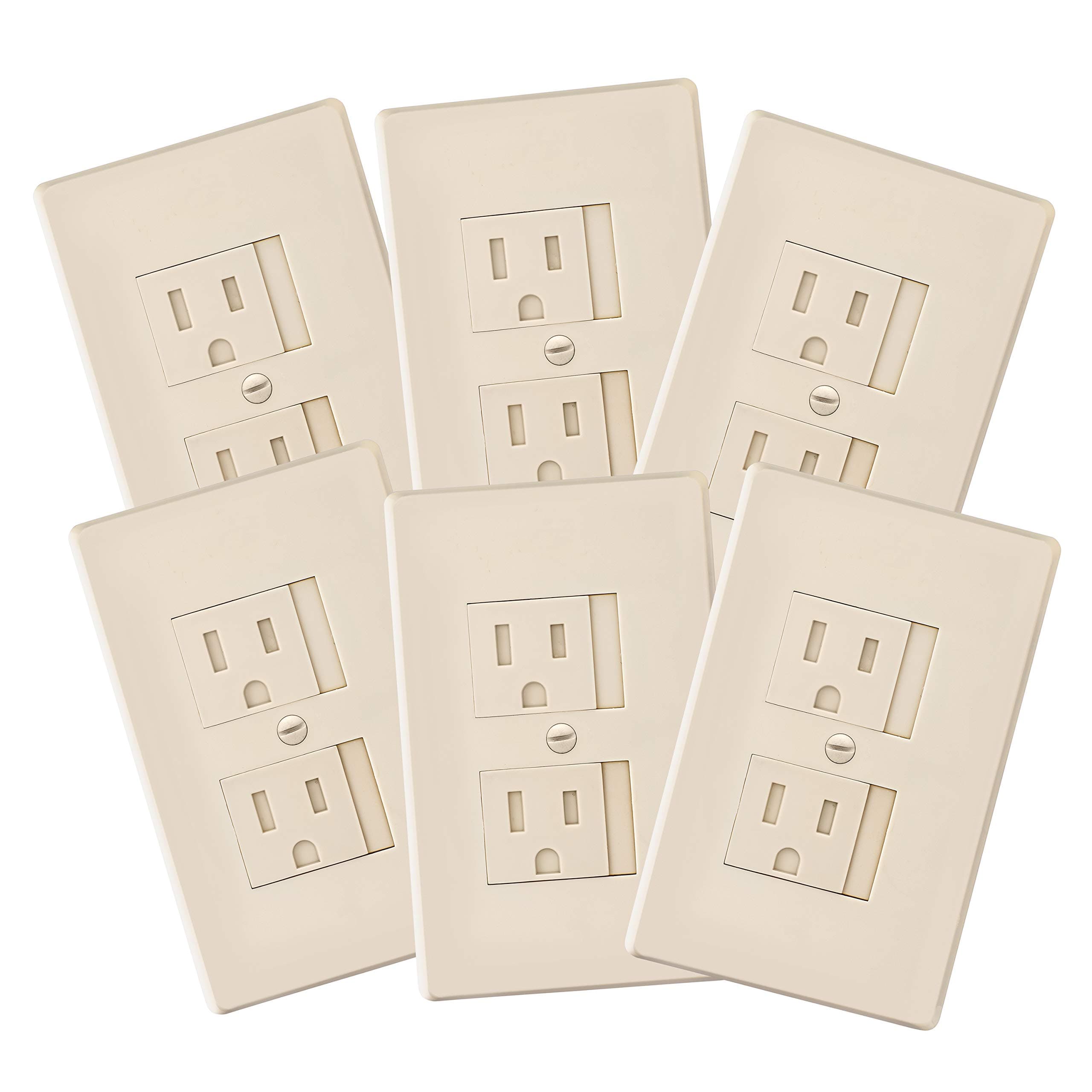 6-Pack Self-Closing Babyproof Outlet Covers - an Alternative to Wall Socket Plugs for Child Proofing Standard Outlets (1 Screw), Beige