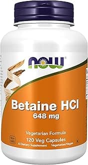 – Now Foods, Betaine HCl, 648 mg, 120 Vegan Capsules, Lab-Tested, Gluten Free, SOYA Free, Vegetarian