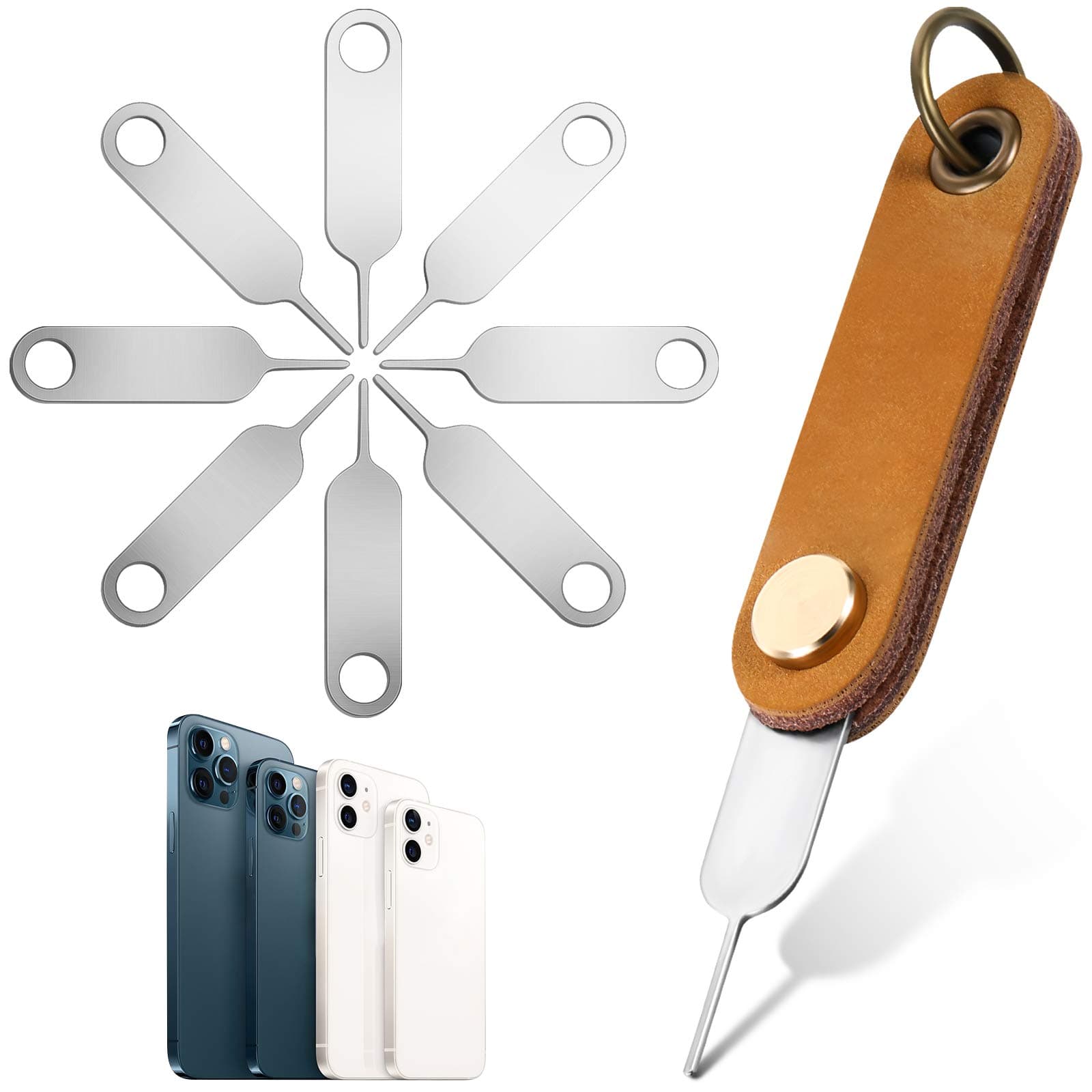 Weewooday 20 Pcs Sim Card Removal Tool Universal Sim Card Pin Card Tray Eject Pin Ejector Tool with 1 Detachable Keychain Charm for Smart Phones and Tablets