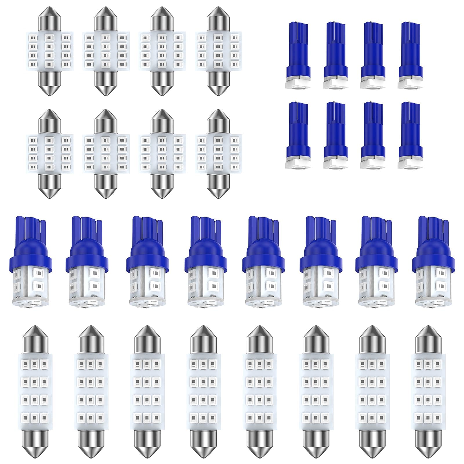HNYRI Blue 32 Pcs Dome Light Bulb LED Car Bulb Kit Set Interior Car Light Bulbs T10 T5 31MM DE3175 42MM Festoon Replacement Bulbs for Door,Courtesy,License Light