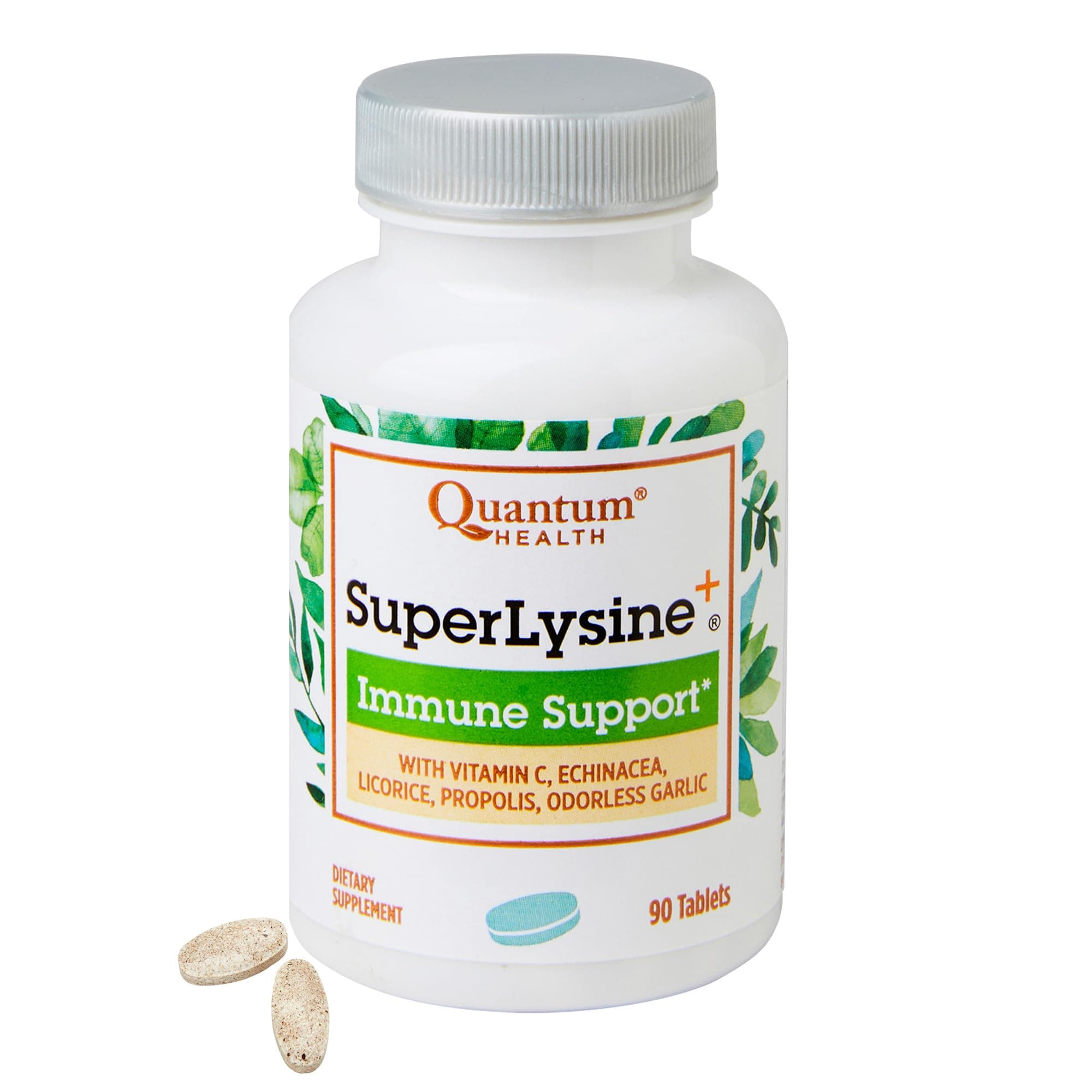 Health Super Lysine+ / Advanced Formula Lysine+ Immune Support with Vitamin C, Echinacea, Licorice, Propolis, Odorless Garlic (90 Tablets)