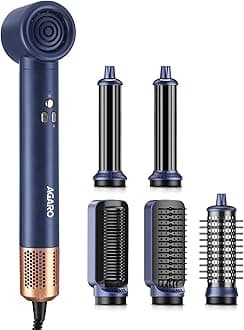 AGARO Imperial Multifunctional 6-in-1 Hair Styler, 1200W, High Speed Ionic Hair Dryer Brush, Blow Dryer Brush, Detachable Hair Styling Tools, Volumizing, Drying, Sleeking, Smoothing, Men & women,Black