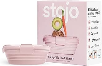 Stojo Collapsible Sandwich Box - Reusable Pocket Size Travel Camping Food Storage Snack Box with Lid - 24oz Carnation (Pink)