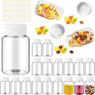 Lamoutor 18Pcs Clear Pill Bottle Plastic Medicine Empty Reagent Bottle Chemical Containers with Caps for Liquid Solid Powder Medicine 20ML