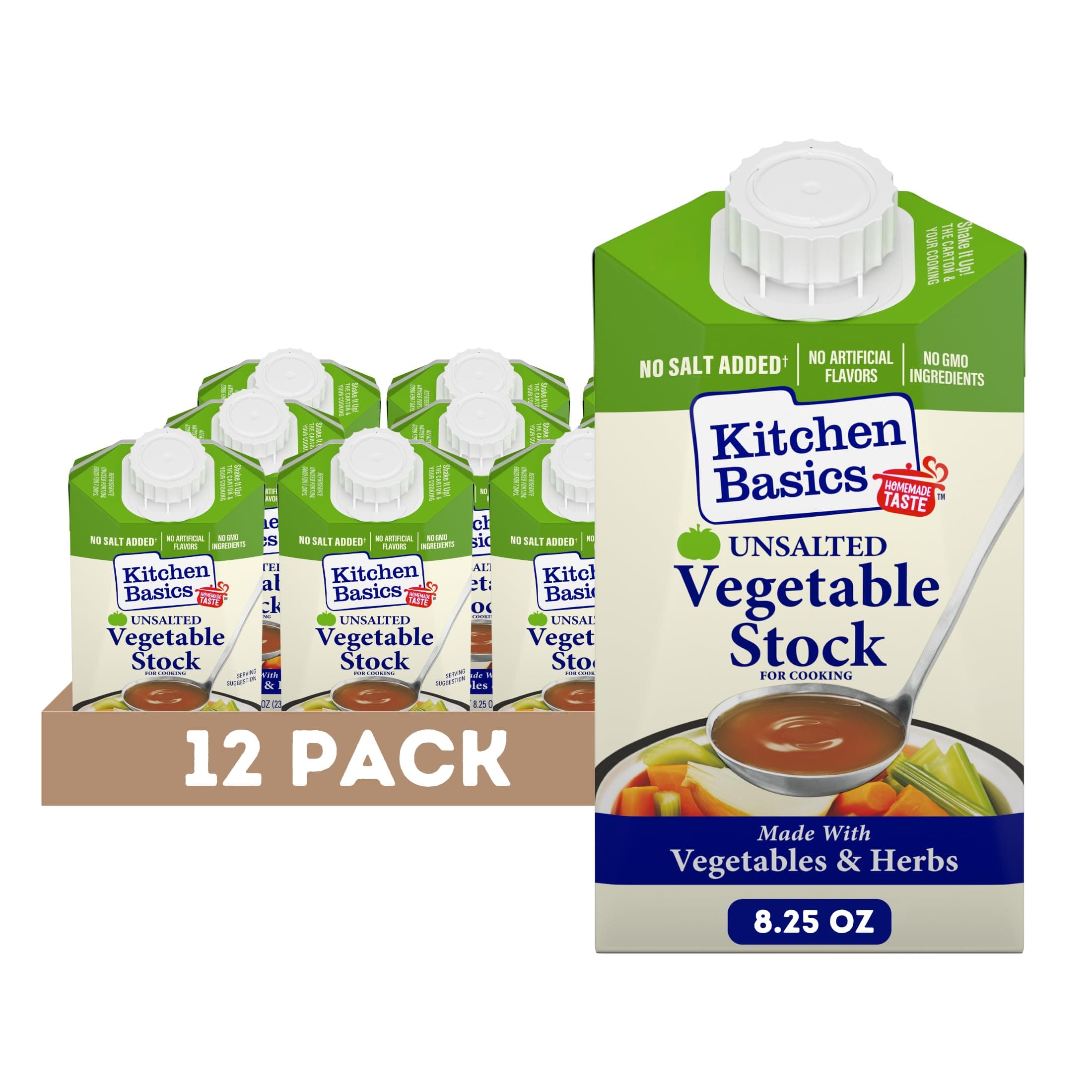 Kitchen Basics Unsalted Vegetable Stock, 8.25 oz (Pack of 12) | No Artificial Flavors and Gluten Free |