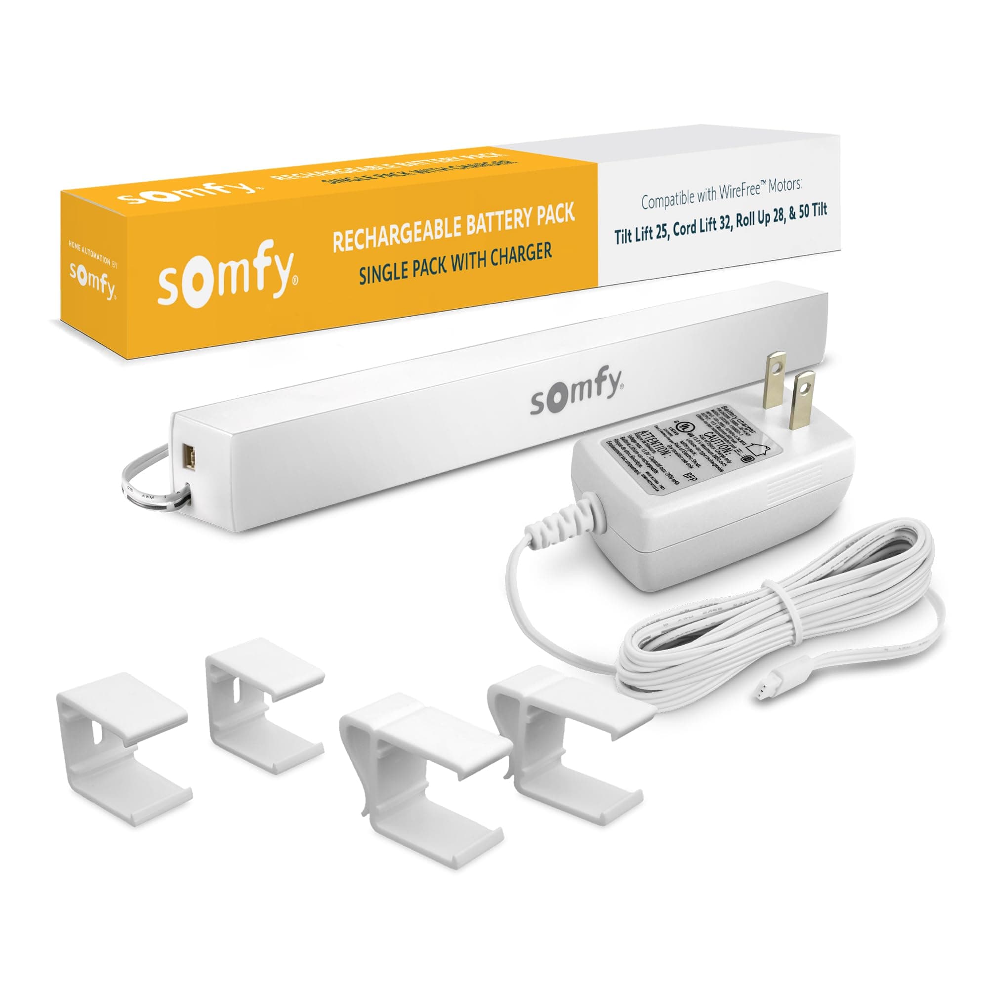 Rechargeable Battery Pack & Charger Bundle - Power Blinds, Shades, Curtains - Long-Lasting, Easy Install - Includes Wall Mount Clips - #9021217, #9025166