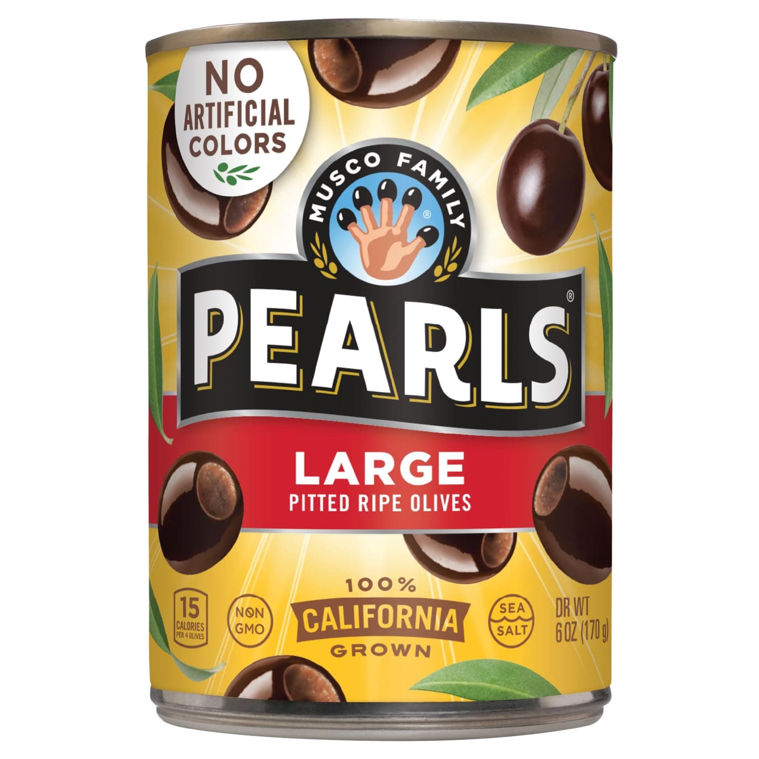 Pearls Large Ripe Pitted Olives, Pack of 6, 6 oz Cans