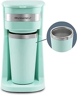 EHC117M Personal Single-Serve Compact Coffee Maker Brewer Includes 14Oz. Thermal Travel Mug with Stainless Steel Interior, Compatible with Coffee Grounds, Reusable Filter, Mint