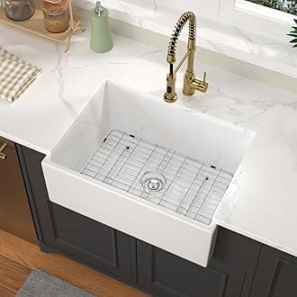 White Farmhouse Sink 28x20 Inch Porcelain Apron Front Farmhouse Kitchen White Fireclay 10 Inch Deep Single Bowl Farmer Sinks Basin