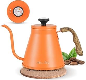 harriet Gooseneck Kettle, 37oz Pour Over Kettle with Thermometer, Coffee kettle for Stovetop, Stainless Steel Kettle with 3-Layer Base, Anti-Hot Handle, for Drip Coffee & Tea, Orange