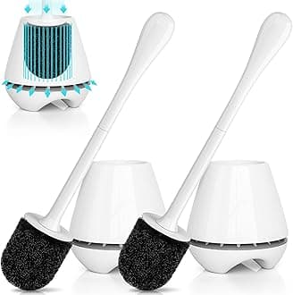 uptronic Toilet Brush and Holder 2 Pack, Toilet Brush with Ventilated Holder, Toilet Bowl Brush with Long and Large Handle for Bathroom-Toilet-Cleaning-Bristles-Comfortable
