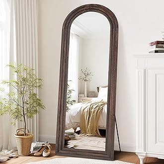 65"x22" Arched Floor Mirror, Solid Wood Full Length Mirror - Free Standing & Wall Mounted - Elegant Design for Bedroom, Dressing Room, Hallway, Brown