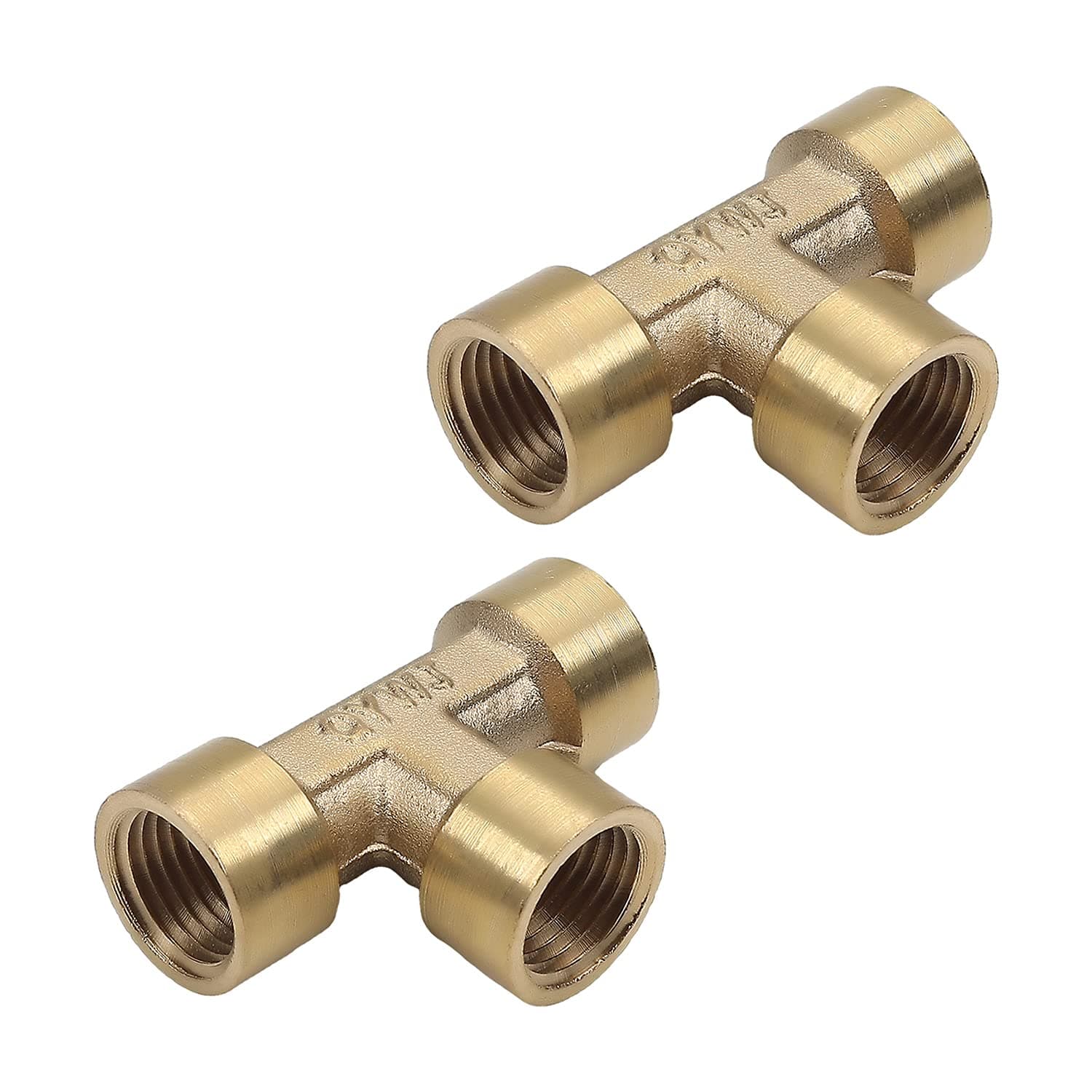 MroMax Brass Tee Pipe Fitting-1/4PT Female Thread T Shaped Connector Coupler Three Openings for Low and Medium Pressure Pipe Line Connections and Air Tools 2Pcs