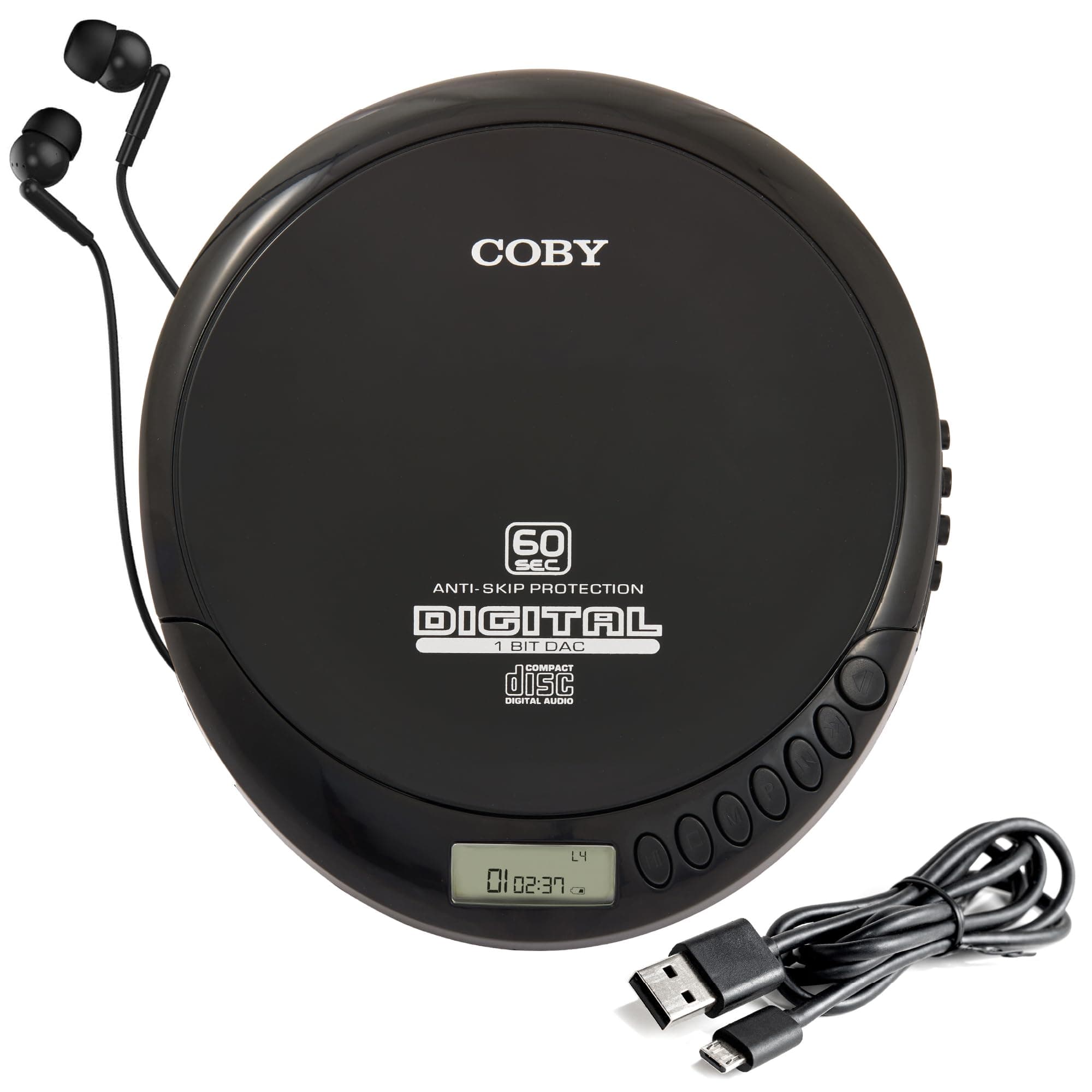Coby Portable CD Player with Headphones, Battery-Powered CD Music Player with FM Radio and MP3 Compatibility, Shockproof and 60-Second Anti-Skip Technology, Programmable Track List, CD191ABK