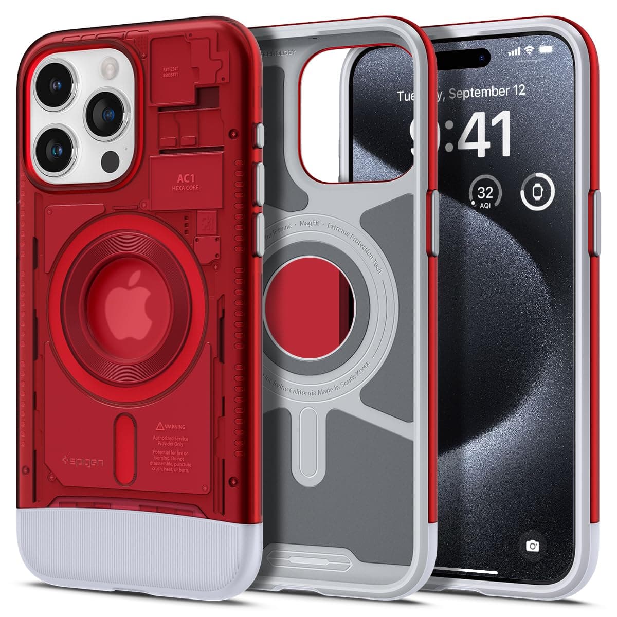 Spigen Classic C1 MagFit Designed for iPhone 15 Pro Case (2023) [Military-Grade Protection] Compatible with MagSafe - Ruby