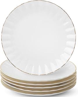 BTaT- White Dessert Plates, Set of 6, 8 inch, White Porcelain with Gold Trim, Small Plate, Small Appetizer Plates
