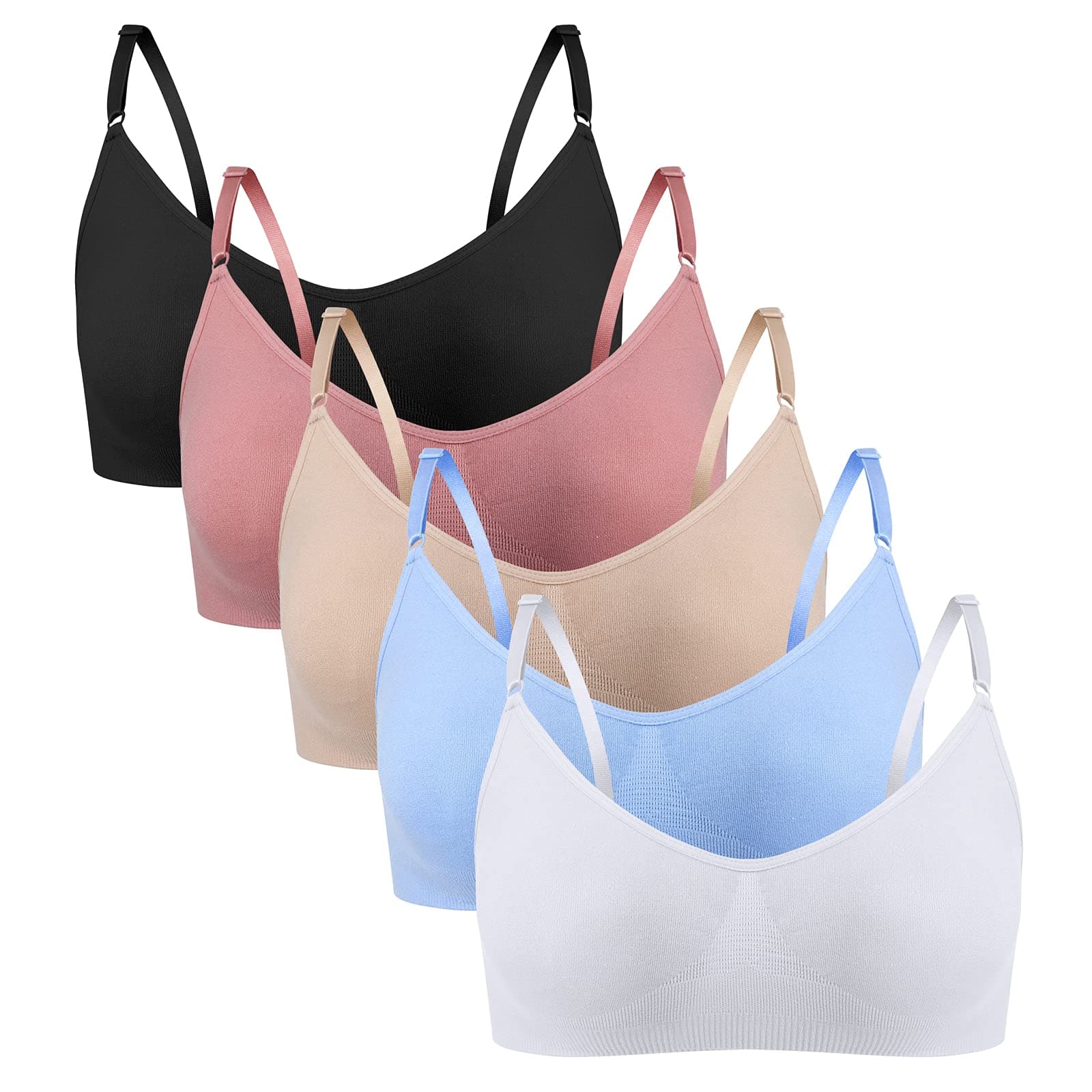 Girls Comfortable Camisole Bra with Adjustable Thin Straps - 5 Packs