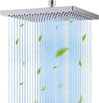 Hibbent Thickness Metal Rain Shower Head, 10 Inch High Pressure Rainfall Shower Head, Square Large Bathroom Waterfall Shower Heads, High Flow Fixed Showerheads with Adjustable Brass Ball Joint, Chrome