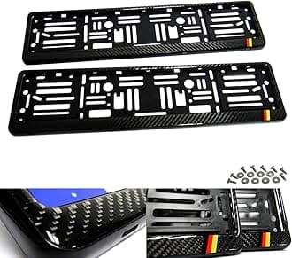 RZG 2x Black Genuine Carbon Fibre Fiber Euro UK Car Licence Registration Number Plate Holder Surround Frame German Deutschland