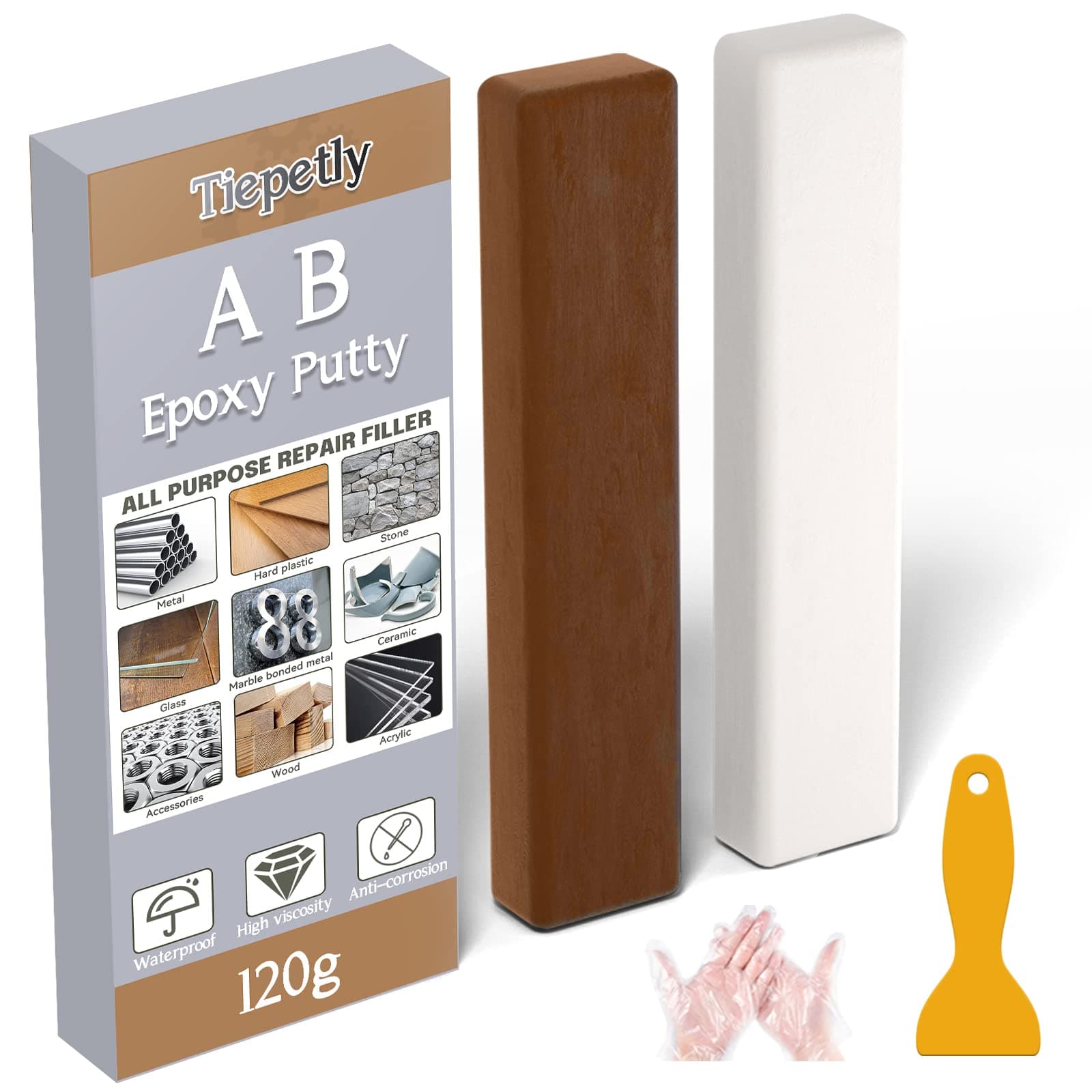 Epoxy Putty, 2 Part Fast Repair Epoxy Glue for Wood, Hard Plastic, Glass, Ceramic Crack, Metal Filler, Heat Resistant and Waterproof, 120g