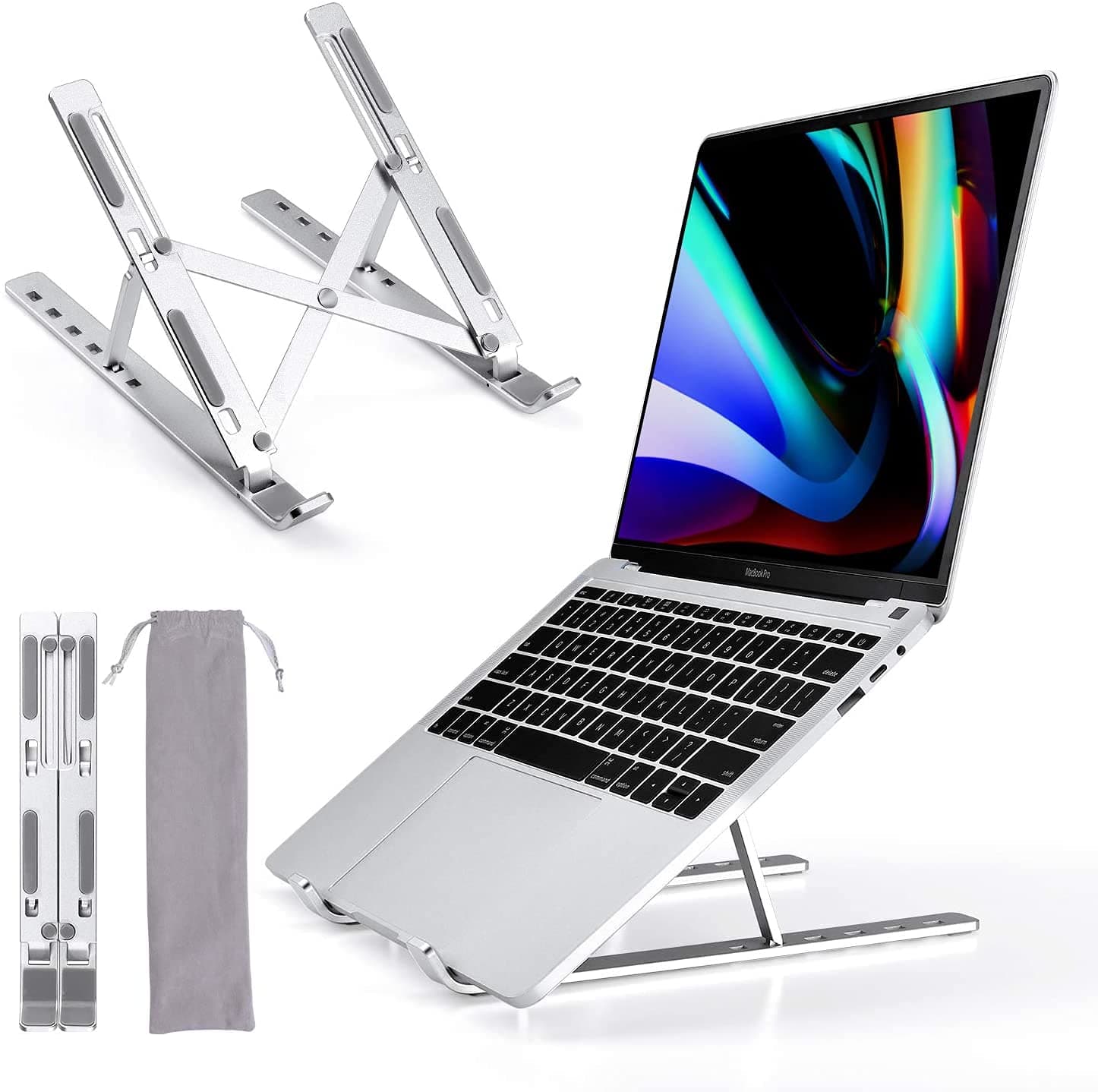 KLEANSE Laptop Stand Portable Aluminum Macbook Stand Adjustable Ventilated Notebook Riser for iPad, MacBook Pro,Dell, Asus, Lenovo Hp, Apple Laptop Stand For Desk - Silver