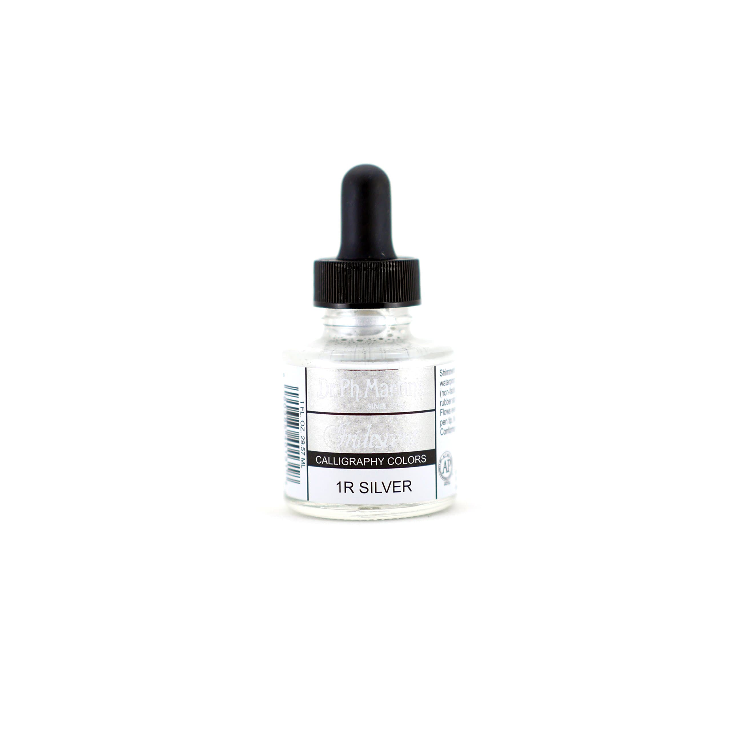Dr. Ph. Martin's Iridescent Calligraphy Color (1R) Ink Bottle, 1.0 oz, Iridescent Silver, 1 Bottle