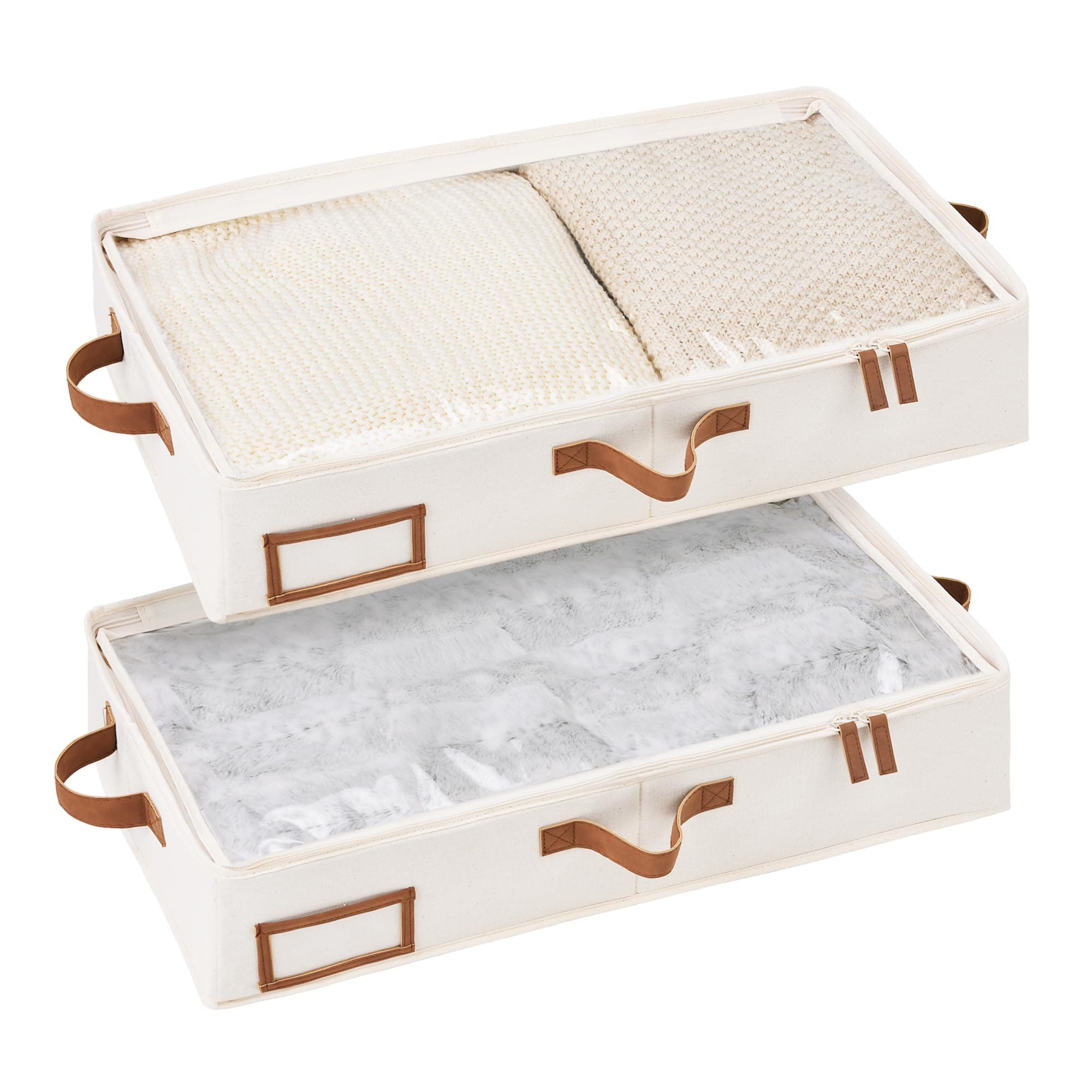 StorageWorks Under Bed Storage Containers with Handles and Label Holder, 2 Pack Ultra-thick Fabric Underbed Bins, Closet Organizer for Clothes, Blankets, Sweater
