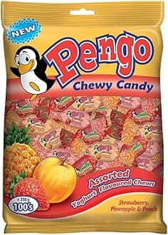 Pengo Strawberry, Pineapple and Peach Yoghurt Flavoured Chewy Candy 100-Piece Set 220 g