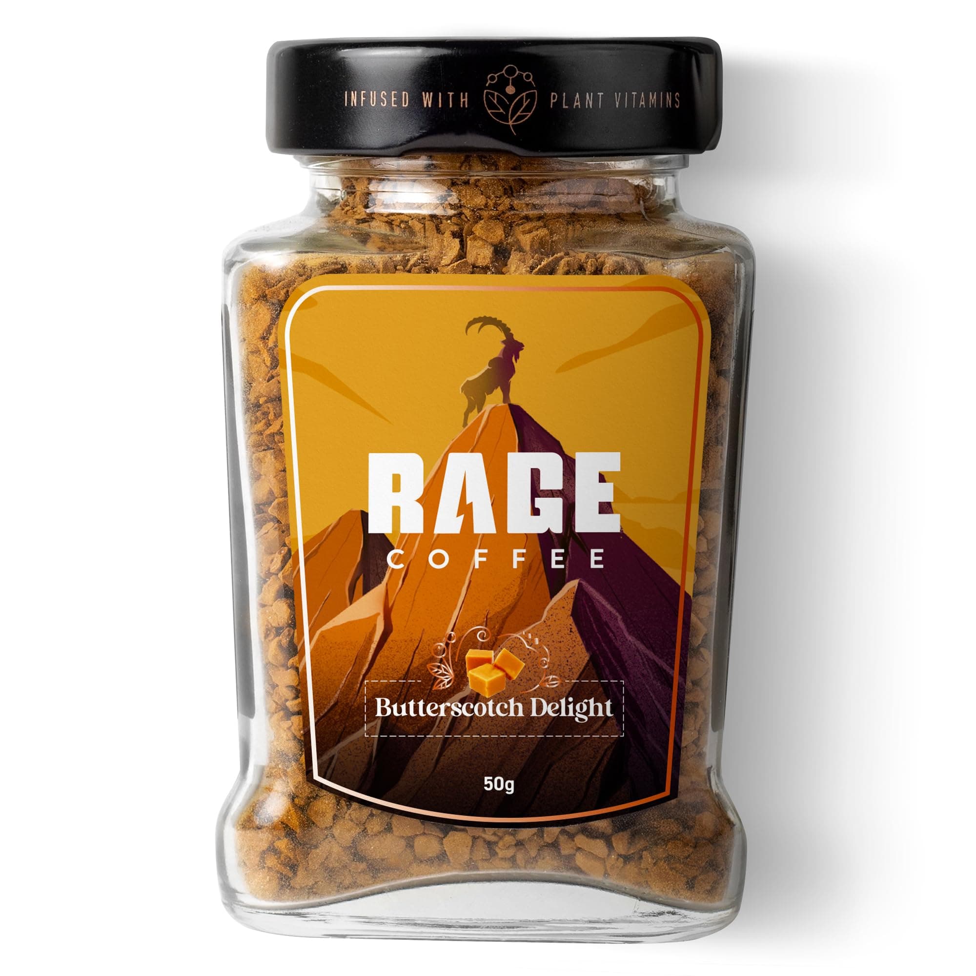 Rage Coffee Butterscotch Delight Flavour - Premium Arabica Instant Coffee (Make Delicious Hot/Cold Coffee) | (Butterscotch Delight, 50g)
