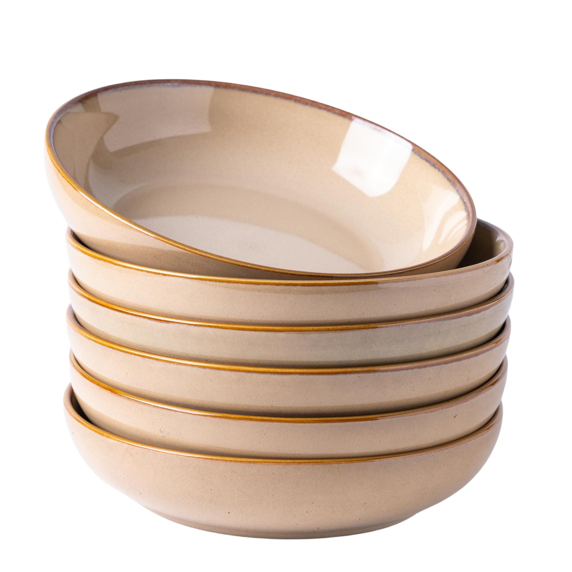 AmorArc8.5'' Large Pasta Bowls, 36oz Ceramic Pasta Serving Bowls Set of 6 for Kitchen, Wide Bowls for Pasta,Salad,Oatmeal, Microwave Safe, Latte