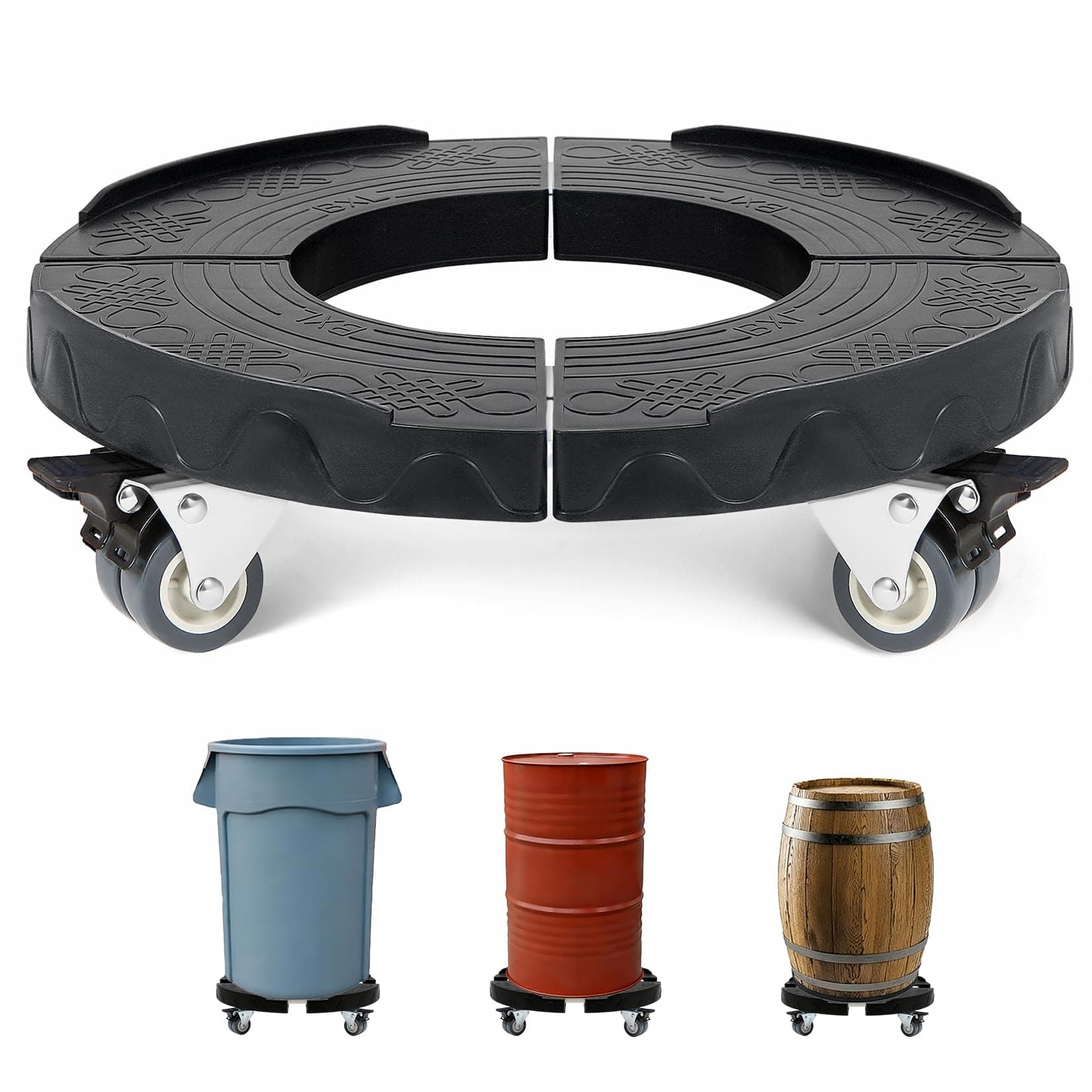 W B D WEIBIDA Trash Can Dolly Wheels Adjustable 15-19 Inch Round Roller with 4 Wheels Drum Cart Heavy Duty 440lbs Keg Truck Large Barrel Dollies Multi Functional Rolling Stand Plant Caddy