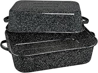 Granite Ware 21-Inch Covered Rectangular Roaster - Enamel Steel Cookware, Nonstick & Chemical-Free, Dishwasher Safe - 25 Lb Capacity, Large Roasting Pan for Meats, Poultry, Vegetables (Speckled Black)