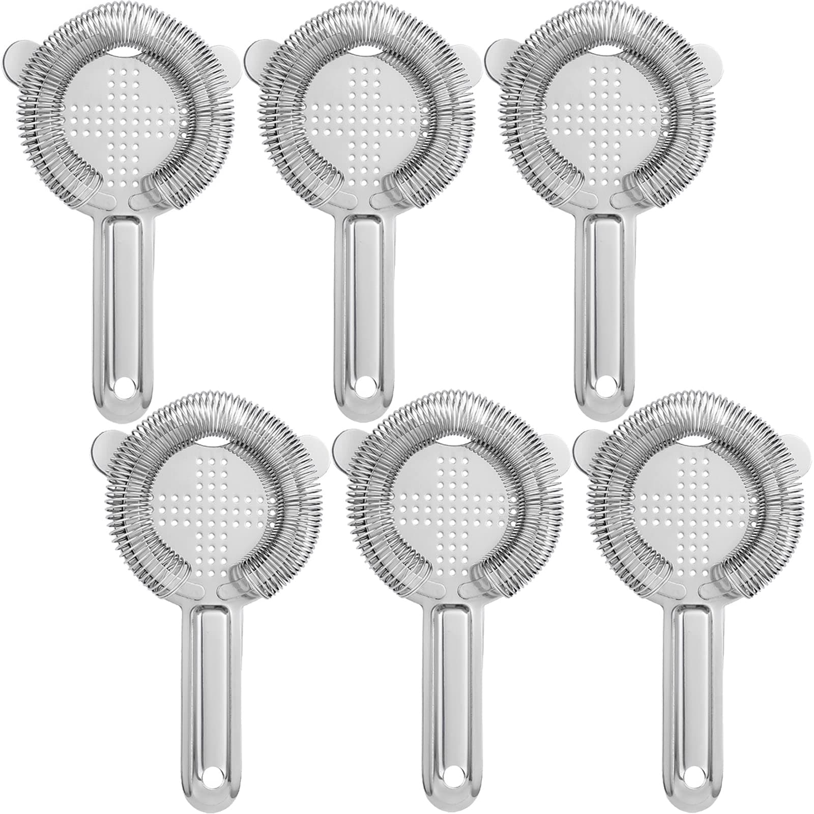 6 Pack Cocktail Strainer, Stainless Steel Bar Strainer, Bar Tool Drink Strainer with 100 Wire Spring for Professional Bartenders and Mixologists